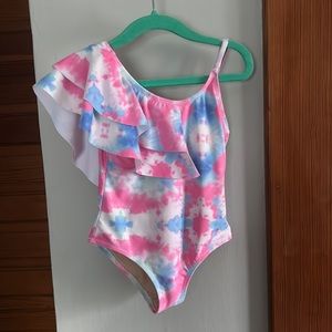 Shade Critters pink & blue tie dye one shoulder ruffle swimsuit (3T)